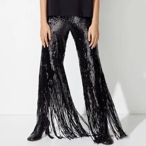 H&M Studio S/S 2021 Fringed Meshed Sequin Black Trousers Size 2